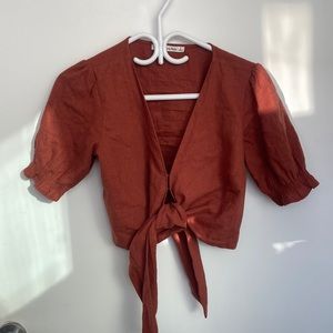 Abercrombie & Fitch, linen tie front crop top